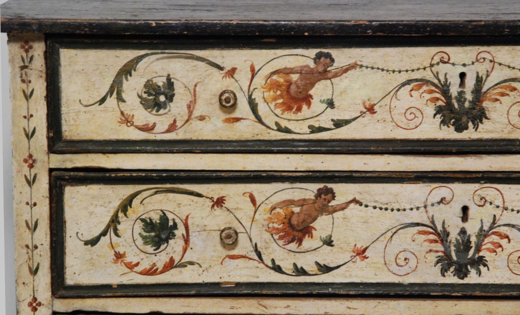 18th Century and Earlier An Italian Polychrome-Painted And Faux-Marble Top Commode