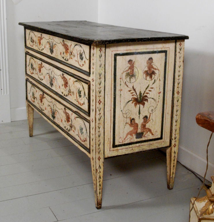 An Italian Polychrome-Painted And Faux-Marble Top Commode 1