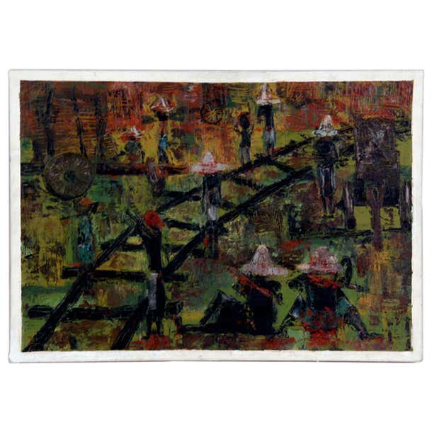 Arijac “Haitian Scene in Railyard” by Harry (Arijac) Jacques For Sale at 1stDibs
