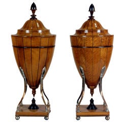 A Fine Pair of Sheraton Satinwood Knife Urns