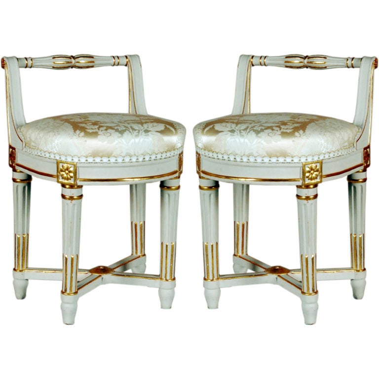 A Fine & Rare Pair of Stools by Jean Baptiste Lelarge III, 18th Century For Sale