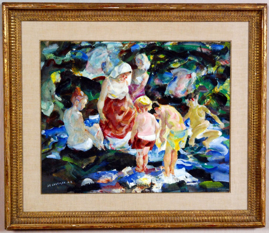 John Edward Costigan, N.A.
American, 1888-1972

“Bathing Group”

Oil on paper
Signed ‘J.E. Costigan N.A.’ lower left
21 1/2 by 26 1/2 in.  W/frame 31 1/2 by 36 1/2 in.

	John Costigan was born of Irish-American parents in Providence, Rhode