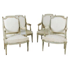 A Fine Set of Four Louis XVI Painted Fauteuils à la Reine