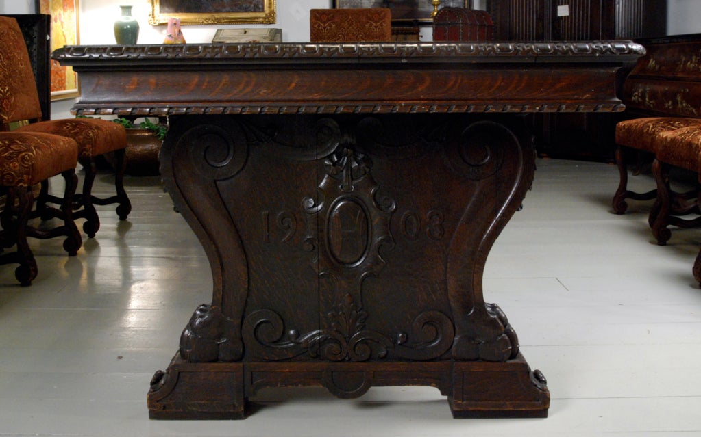 A Large Oak Library/Dining Table Possibly from Harvard University