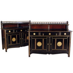 Antique A Pair of Aesthetic Movement Ebonised Wood Cabinets by Gillow