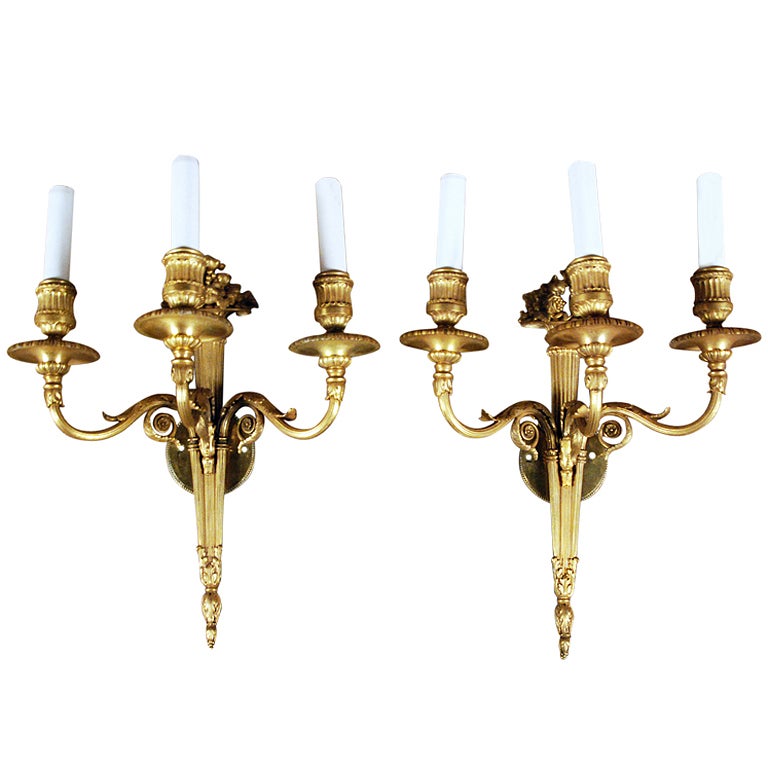 A Fine Pair of Louis Style Gilt Bronze Sconces By Caldwell & Co.