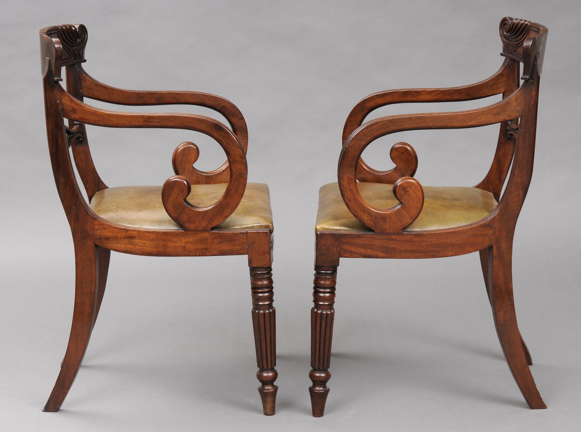 Pair English Regency Scroll Armchairs at 1stDibs
