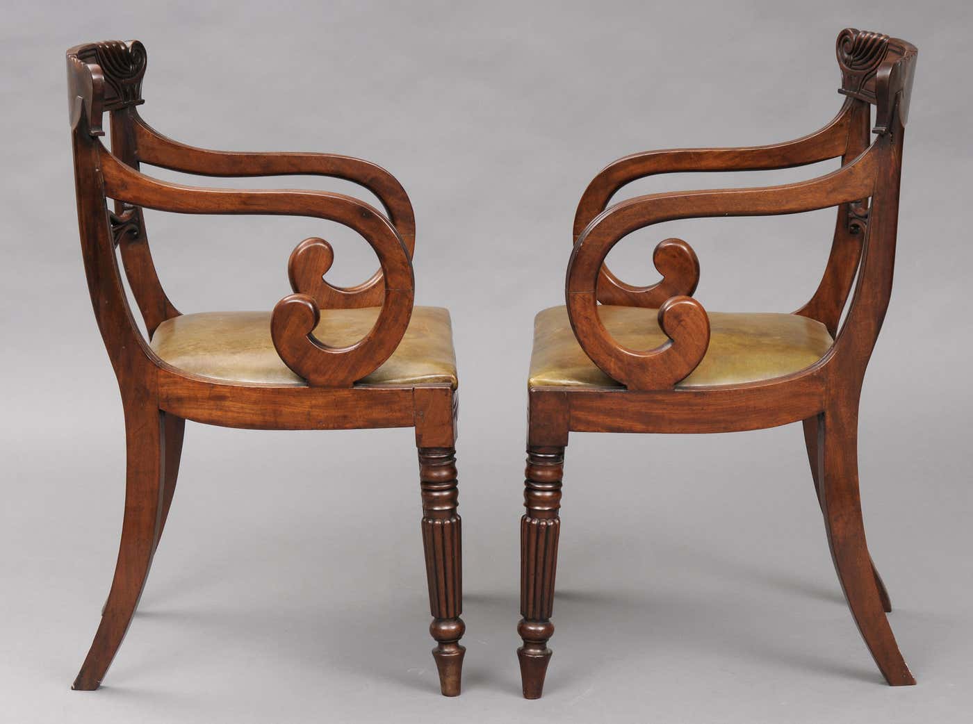 Pair English Regency Scroll Armchairs at 1stDibs