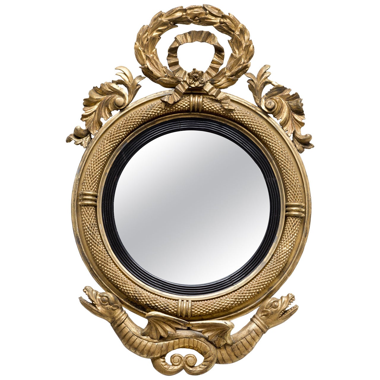 Rare American Federal Giltwood Convex Mirror, circa 1810 For Sale