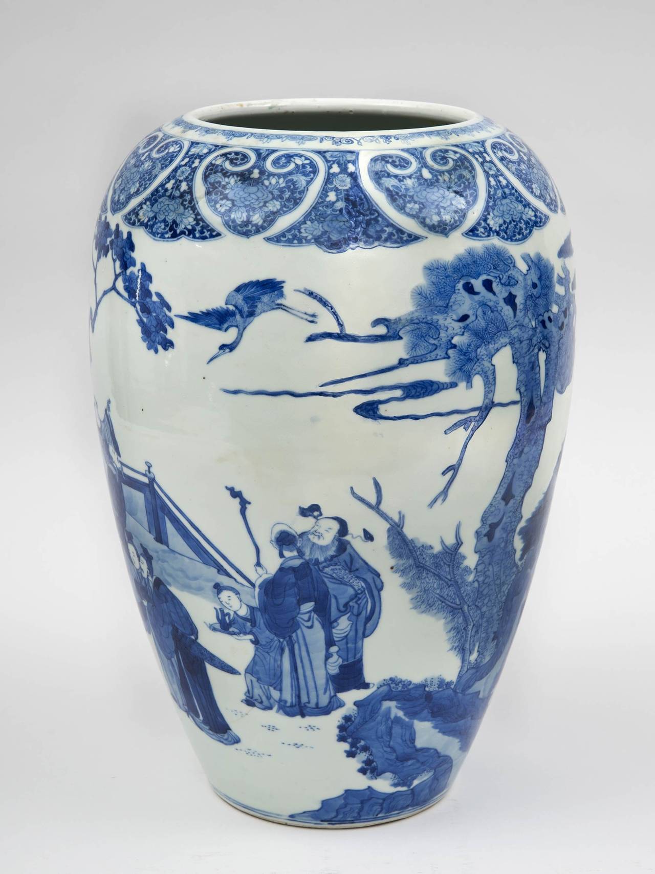 Polychromed Large Chinese Blue and White Vase, circa 1860