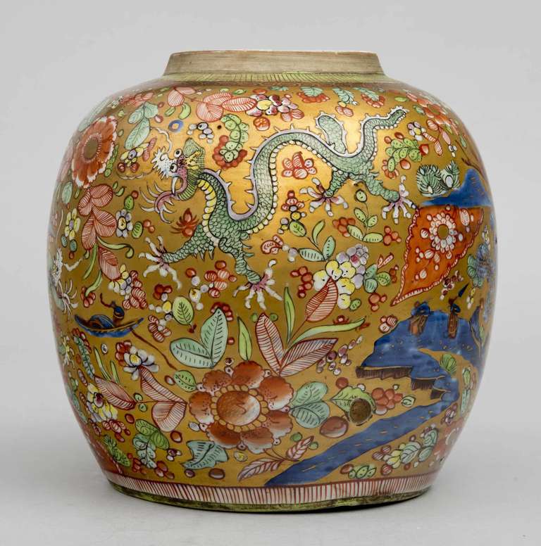 Chinese Export Chinese 18th Century Clobbered Jar