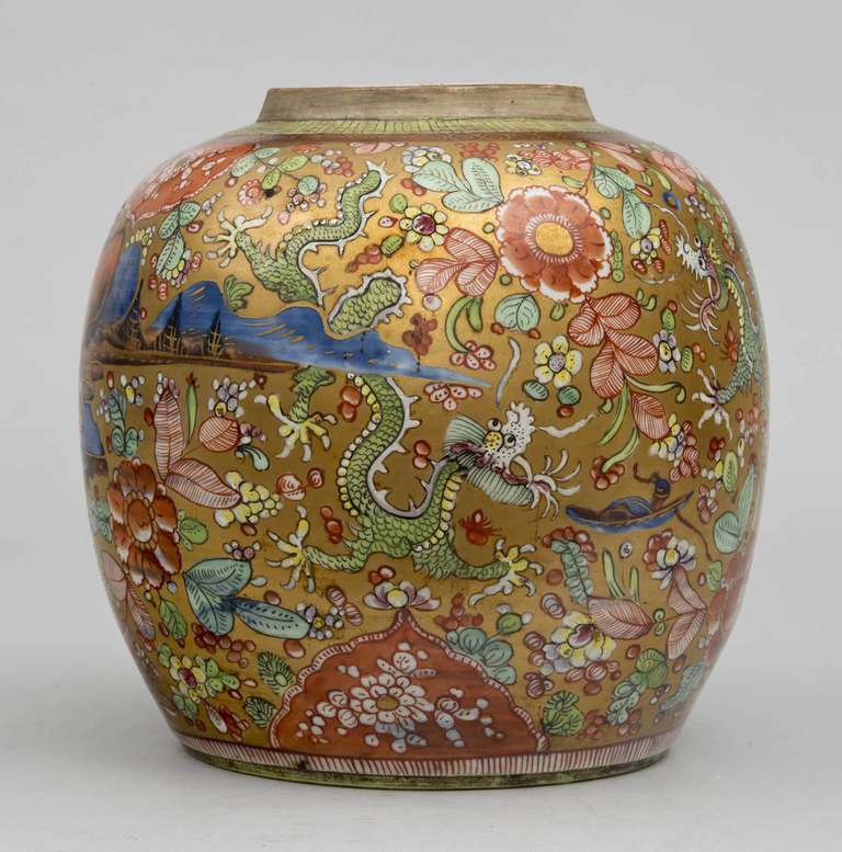 Enameled Chinese 18th Century Clobbered Jar