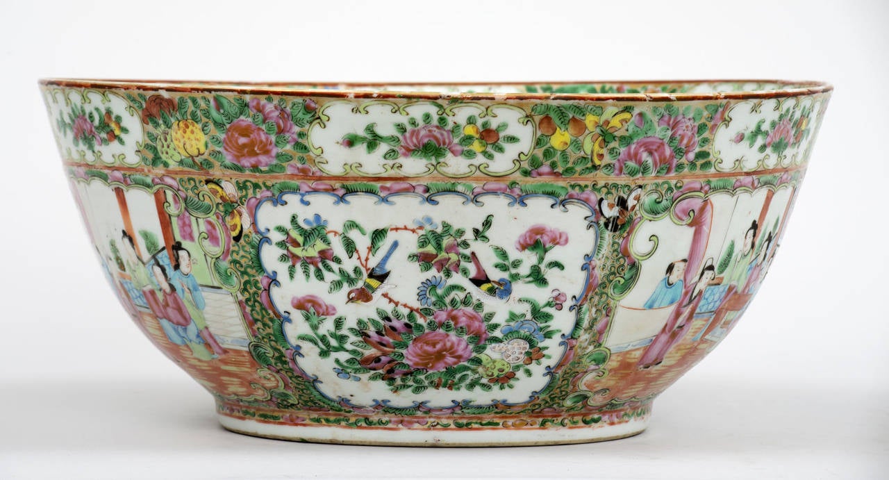 Chinese Export Chinese Canton Rose Medallion Punch Bowl, circa 1850