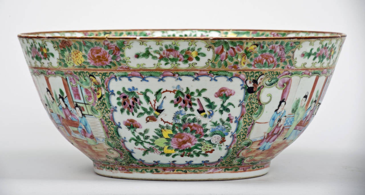 Porcelain Chinese Canton Rose Medallion Punch Bowl, circa 1850