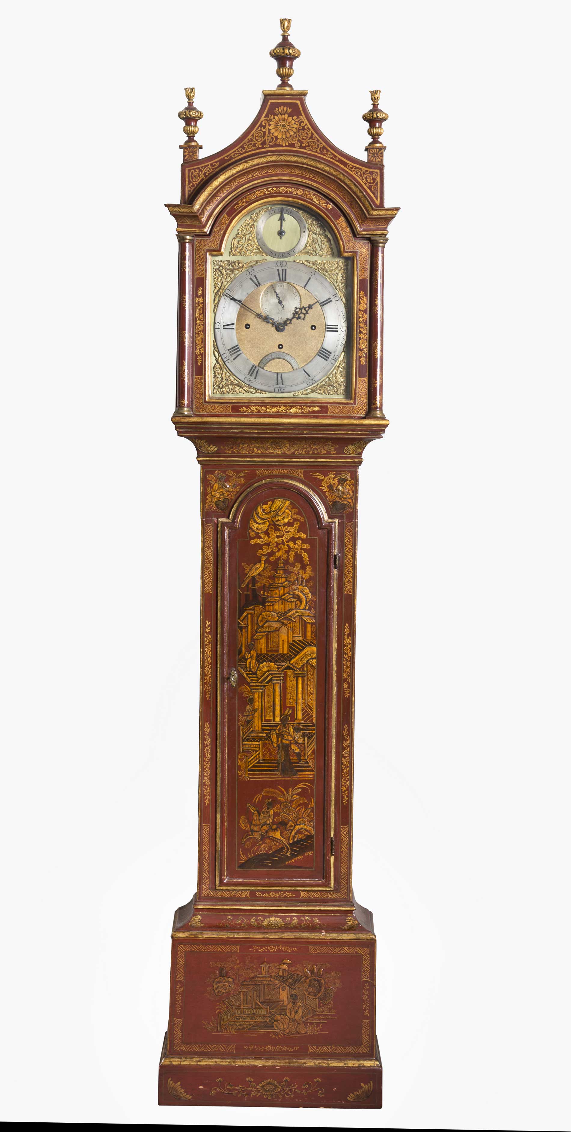 George II Red Lacquered Musical Tall Case Clock by John Northy, London, c. 1760