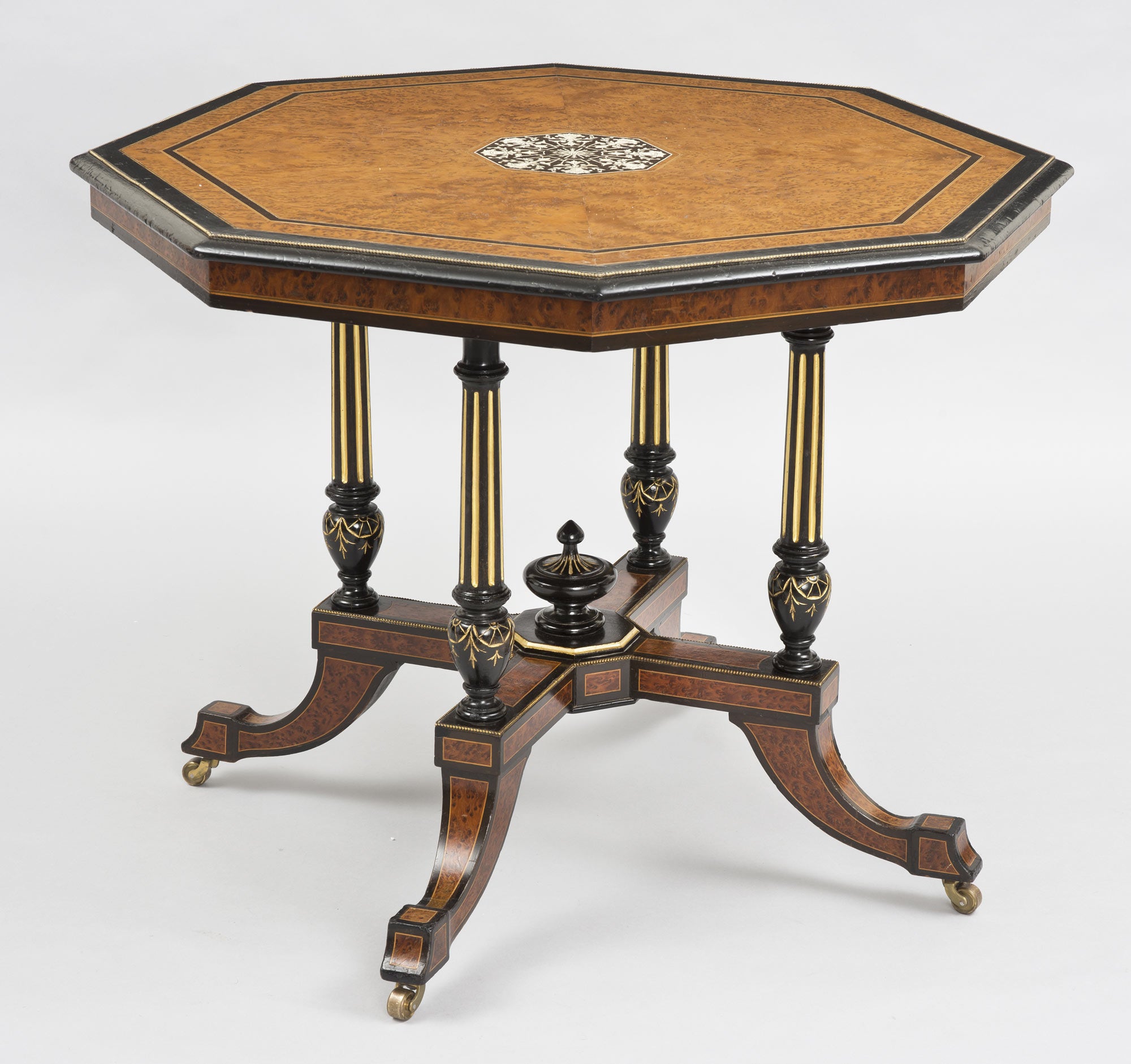 Burl Elm Inlaid Center Table For Sale