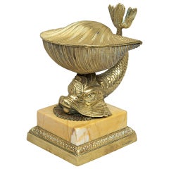 Tiffany Gilded Bronze Inkwell Shaped as a Dolphine & Clam Shell