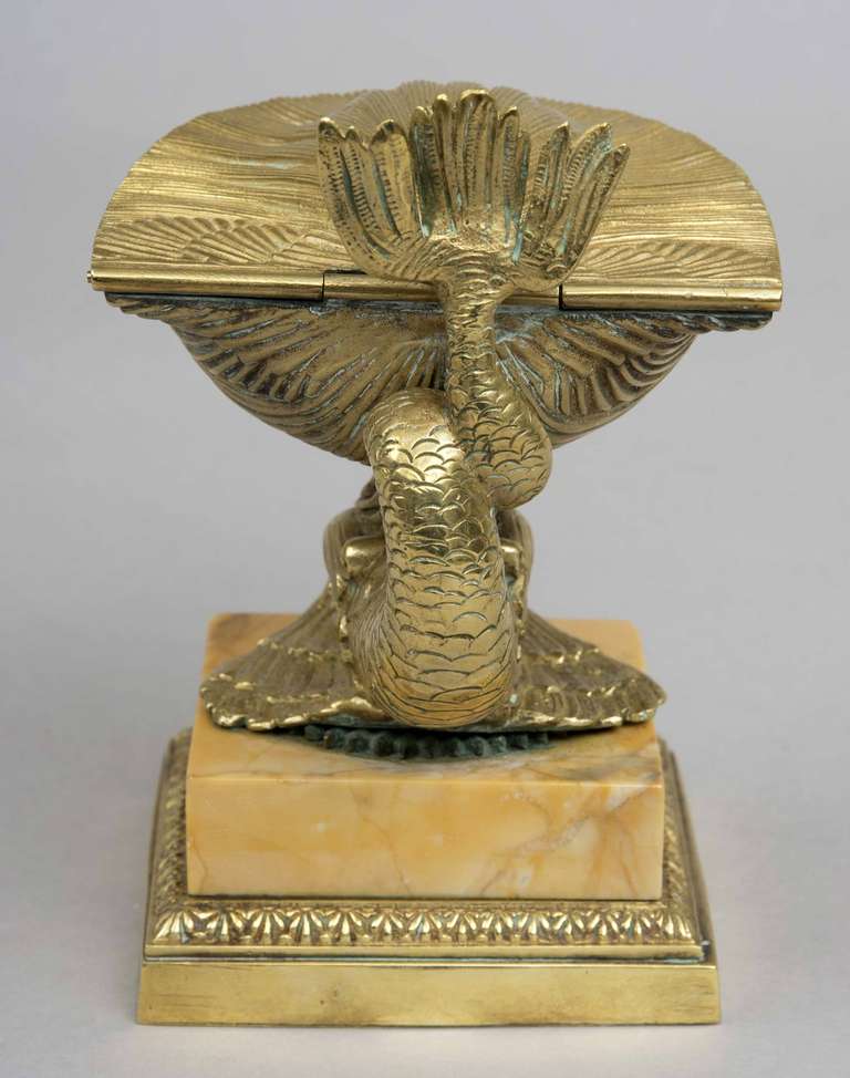 20th Century Tiffany Gilded Bronze Inkwell Shaped as a Dolphine & Clam Shell