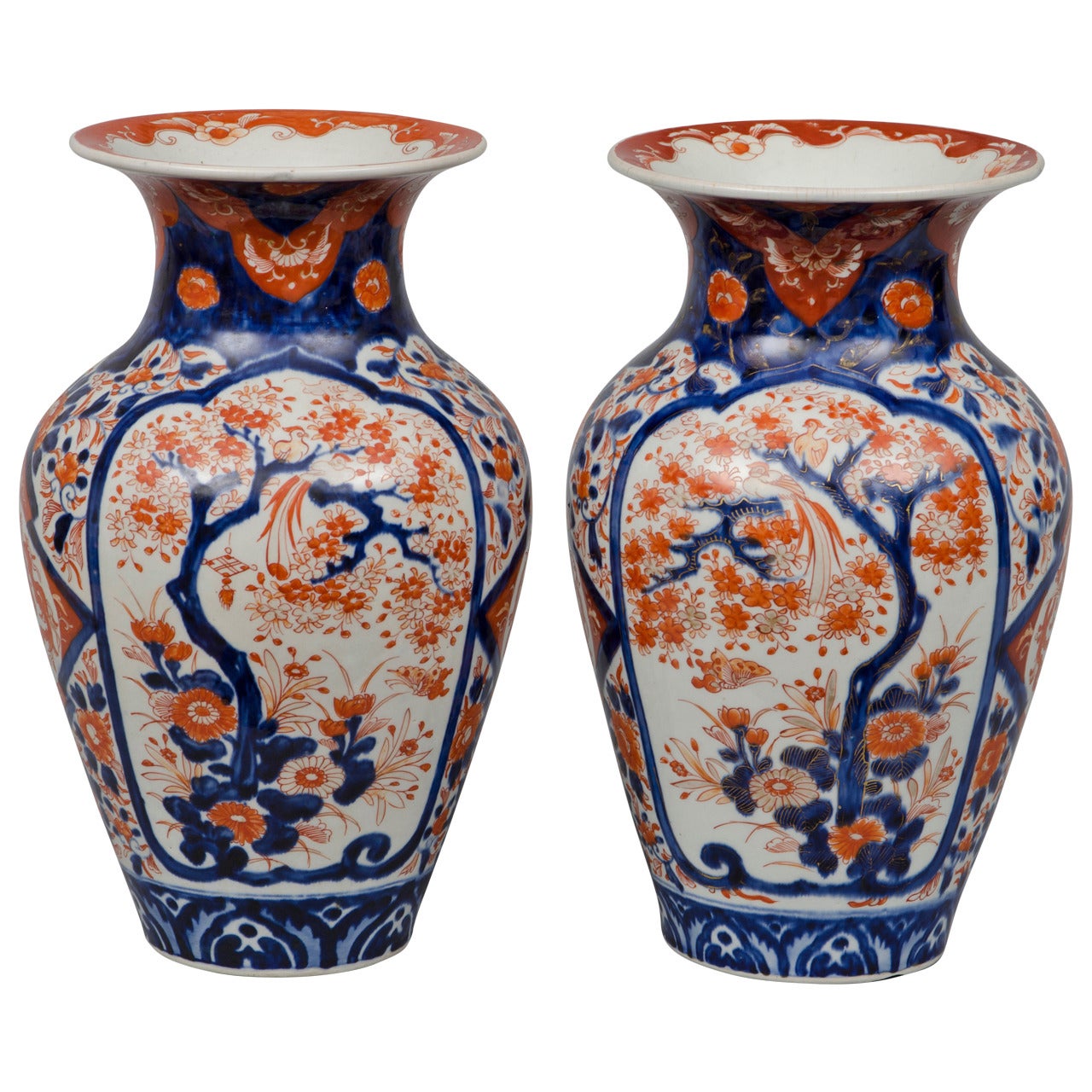 Pair of Japanese Imari Open Vases, circa 1870 For Sale