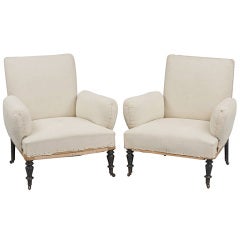 Unusual French Napoleon III Pair Upholstered Armchairs