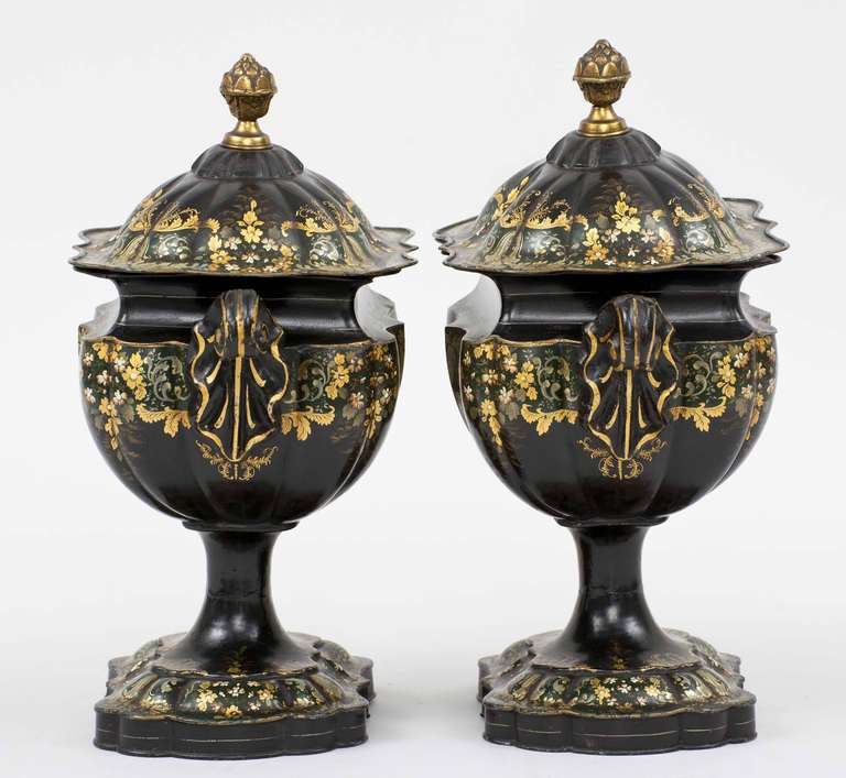 Regency Period Pair Tole Chestnut Urns, circa 1810 In Excellent Condition In Sheffield, MA