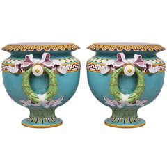 Pair of Large Minton Majolica Jardinieres, Marks for 1883 & 1884