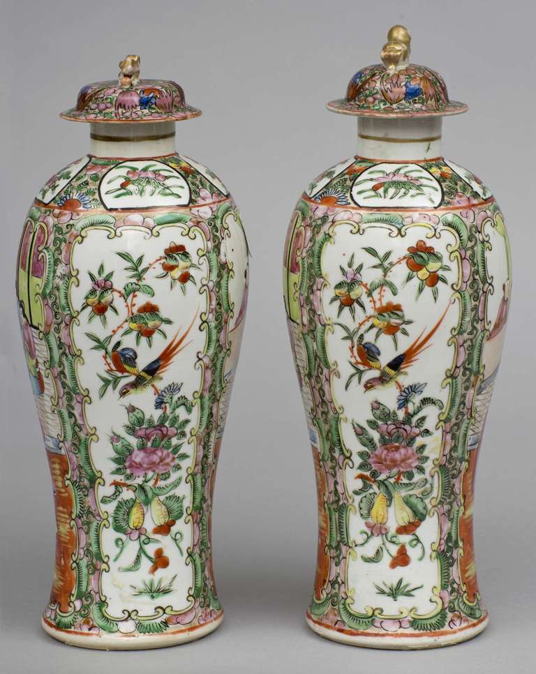 Pair of Chinese Canton Covered Vases In Excellent Condition In Sheffield, MA