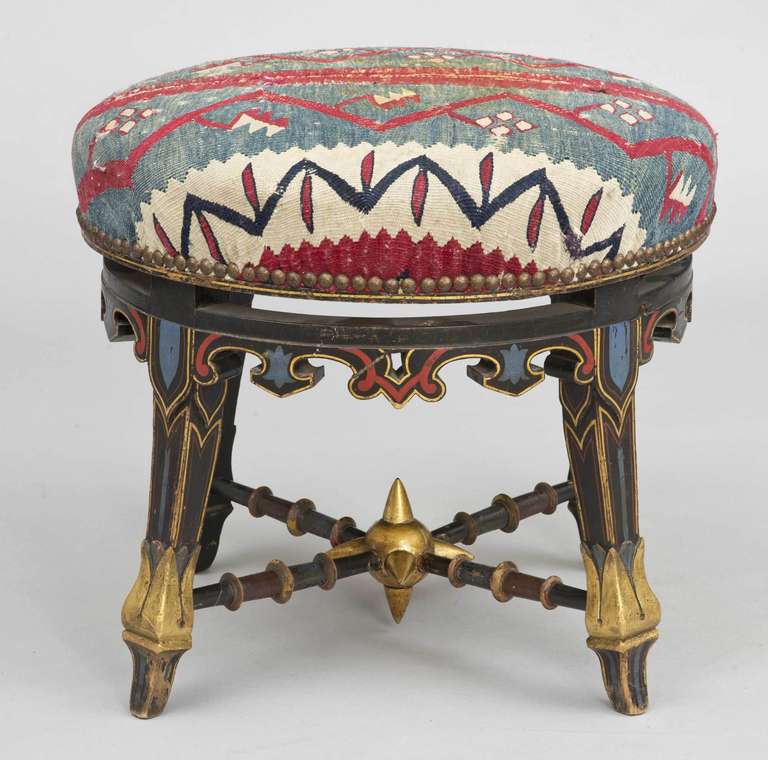 Gothic Revival Painted Stool at 1stdibs