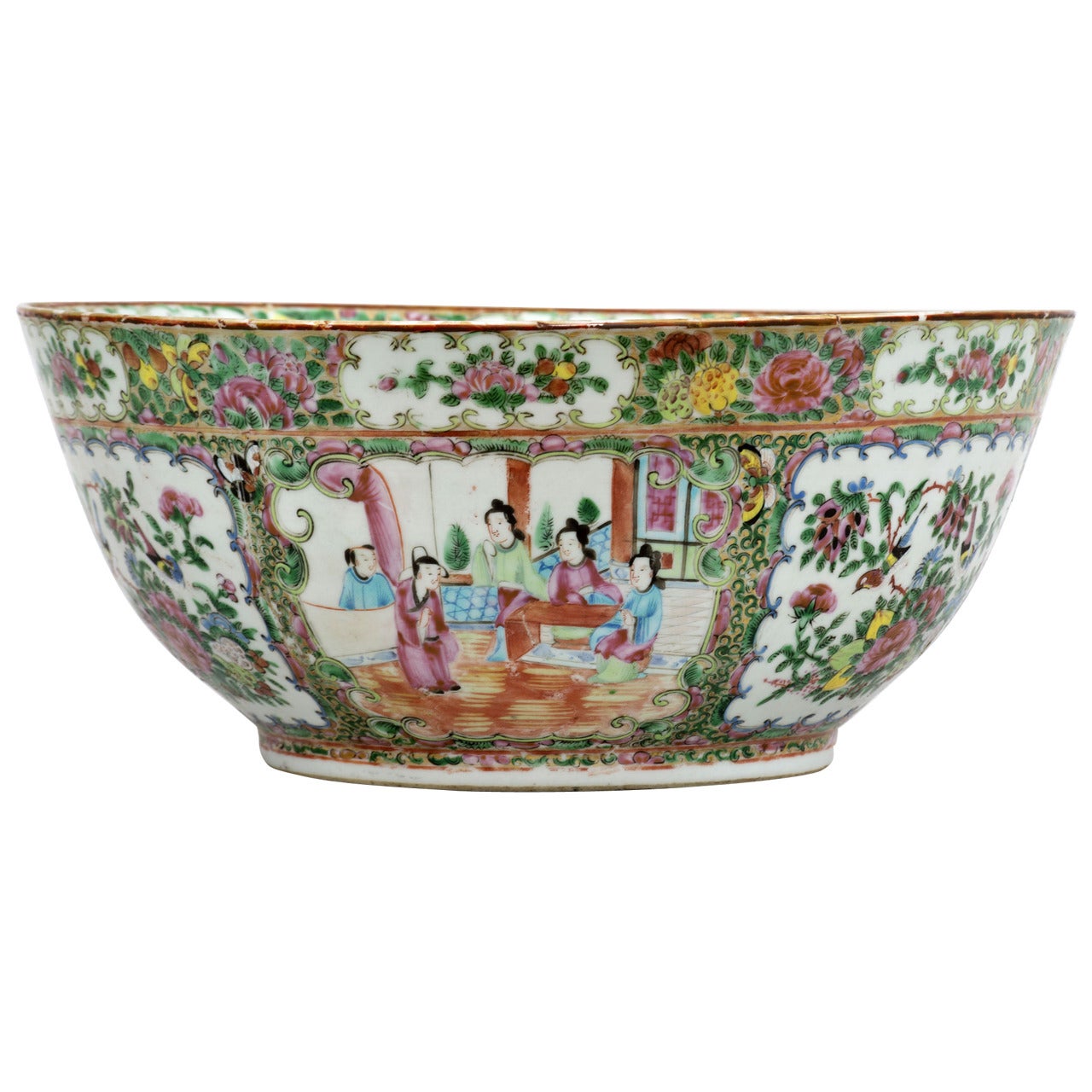 Chinese Canton Rose Medallion Punch Bowl, circa 1850