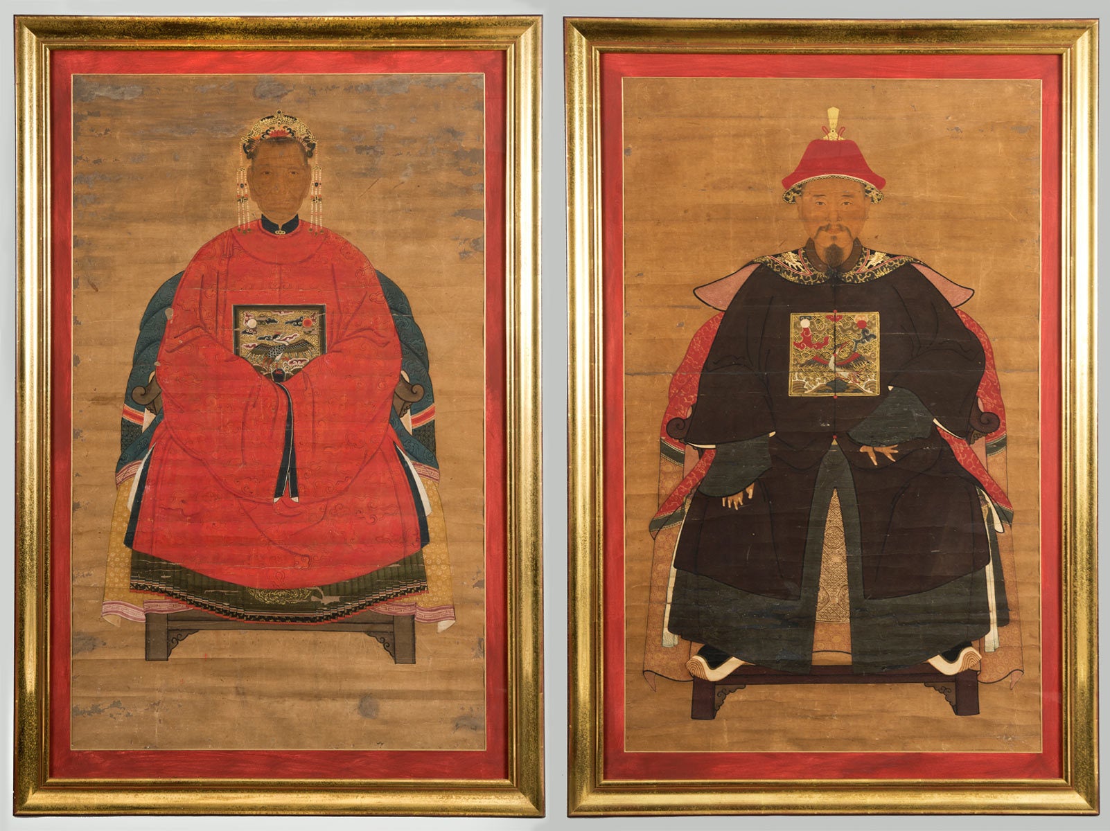 Antique Pair of Chinese Ancestor Portraits