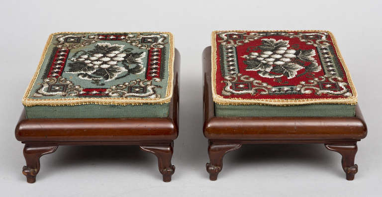 Pair of Victorian Mahogany, Beaded Footstools, Circa 1870 In Excellent Condition In Sheffield, MA