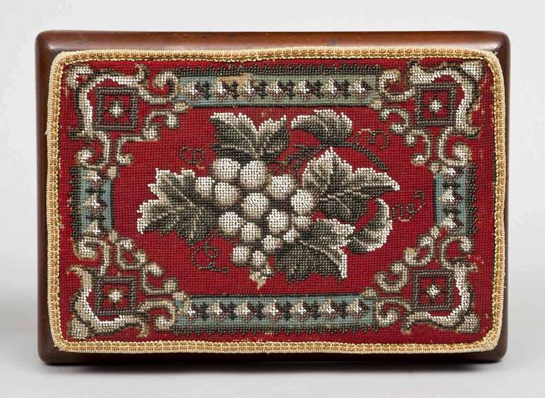 Walnut Pair of Victorian Mahogany, Beaded Footstools, Circa 1870