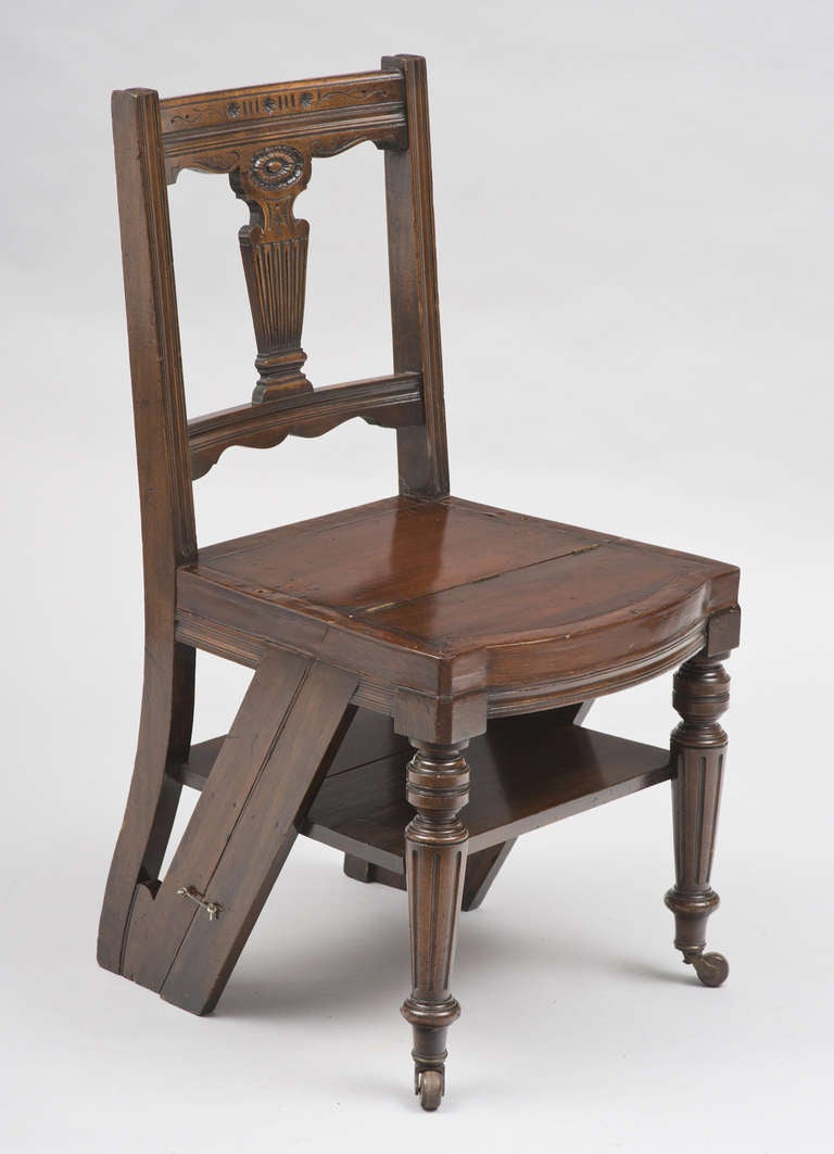 British Victorian Mahogany Metamorphic Chair and Library Steps, Circa 1870