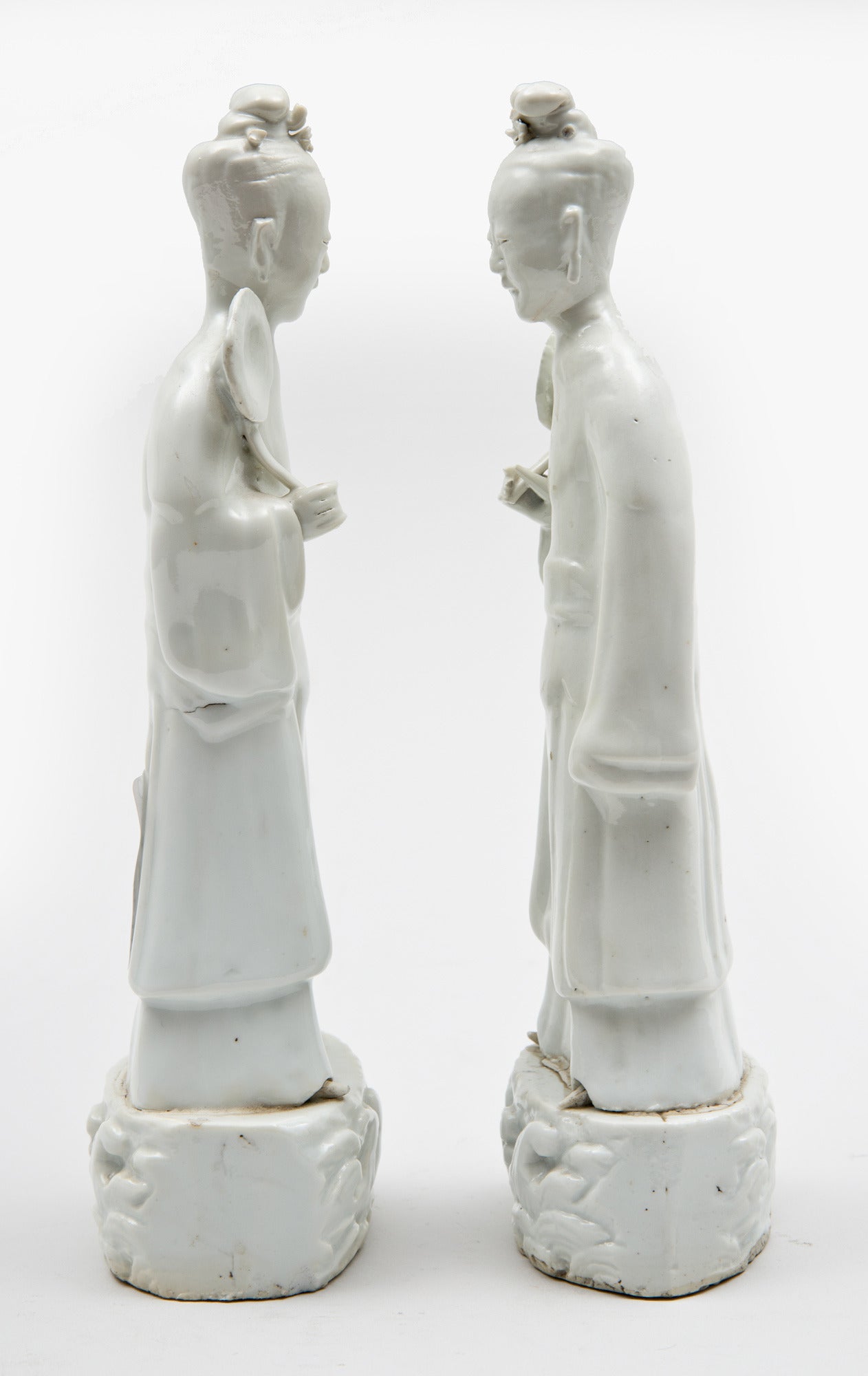 Chinese Export Pair of Chinese Blanc de Chine Female Figures