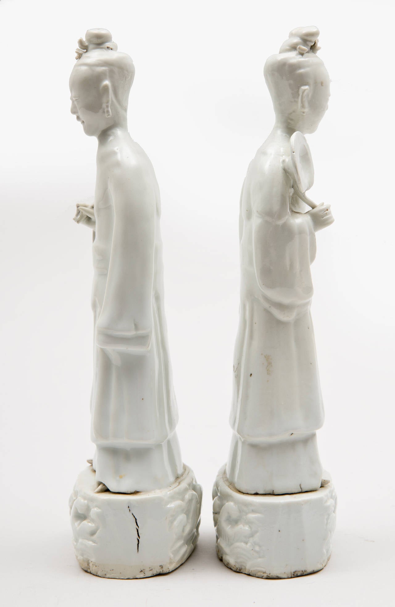 Glazed Pair of Chinese Blanc de Chine Female Figures