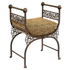 Savonarola Bronze and Wrought Iron Hall Bench