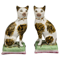 Antique Pair Staffordshire Tabby Cats