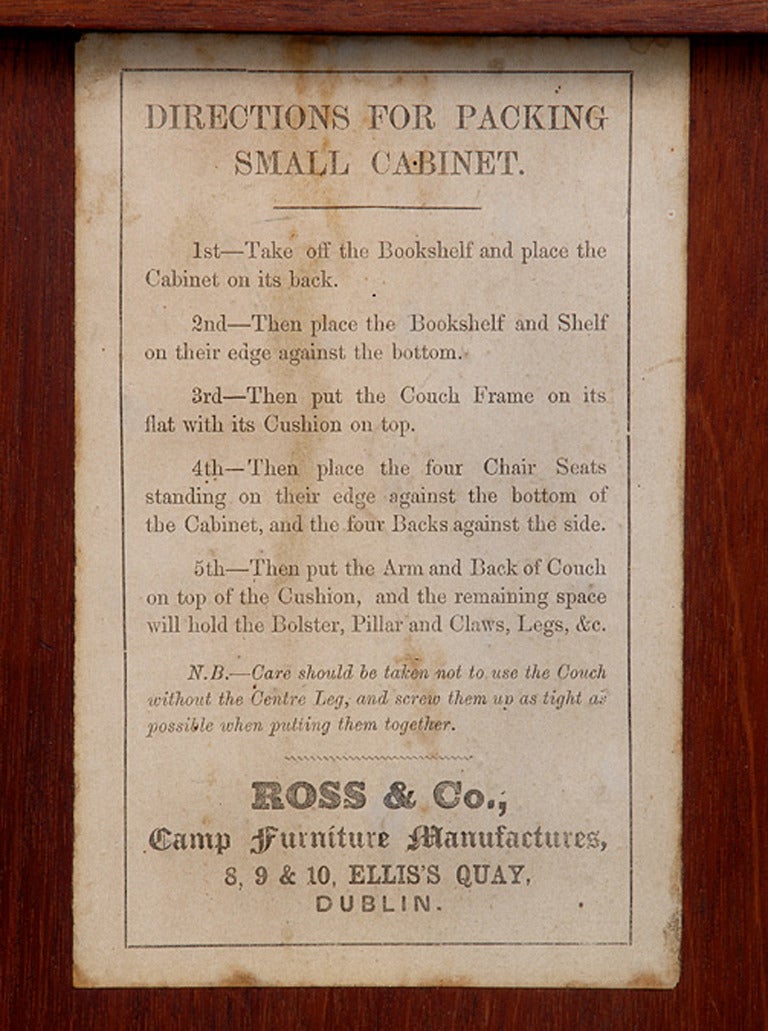 Irish Walnut Campaign Side Cabinet Labelled Ross & Co, Dublin, circa 1860 For Sale 4