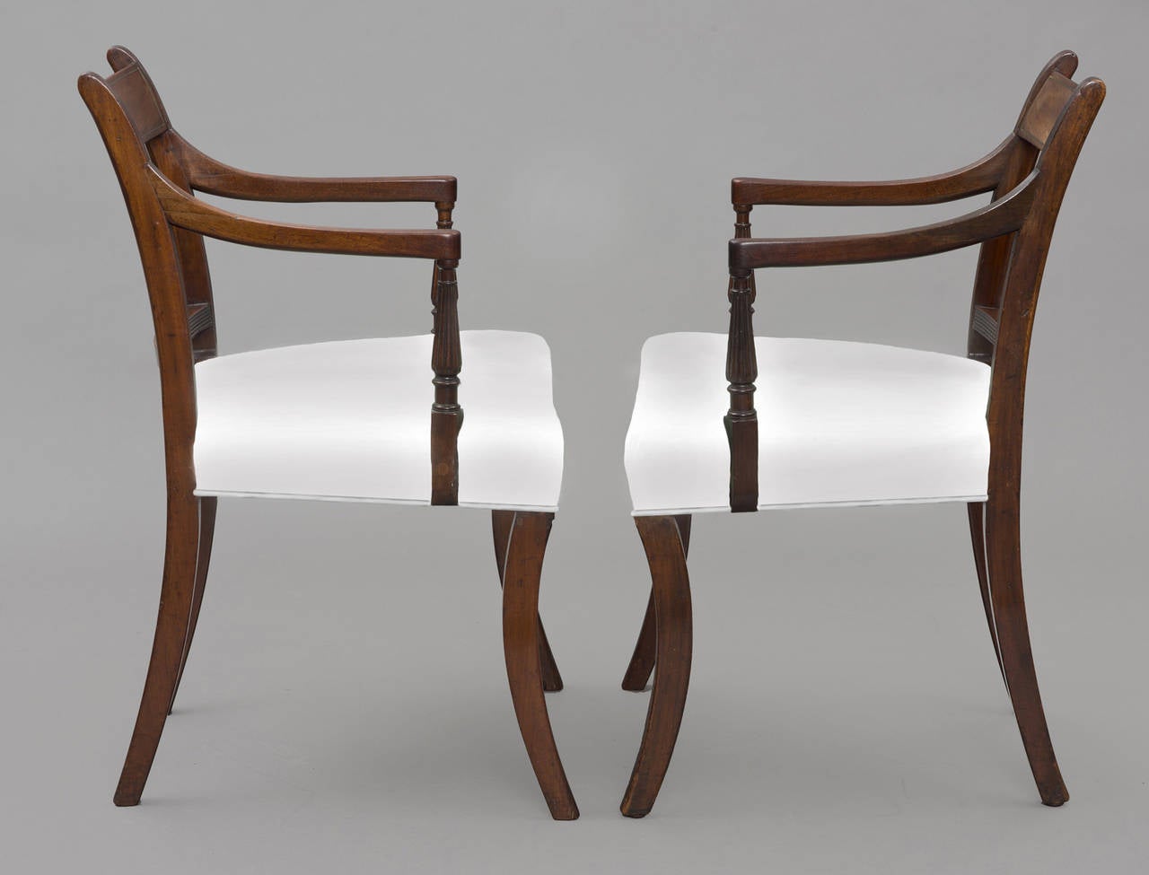 Carved Pair of English Regency Period Lyre-Back Armchairs, circa 1810