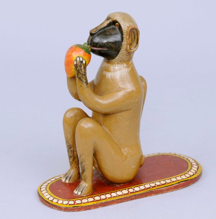 19th Century Indian Polychromed Monkey For Sale