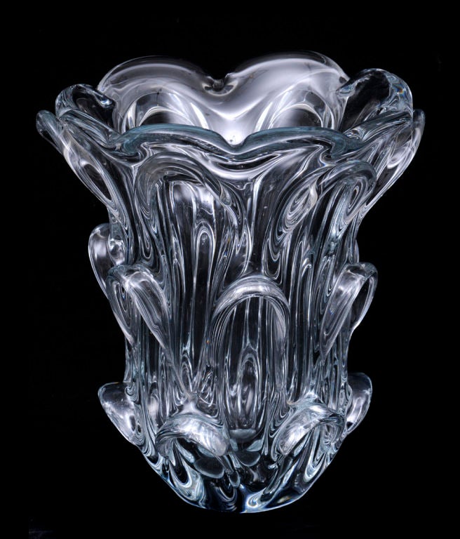 Unusual Val Saint Lambert heavy free-blown crystal vase designed by Guido Bon.