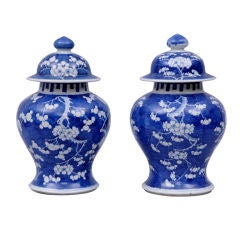 Pair Chinese Blue & White Prunus Vases