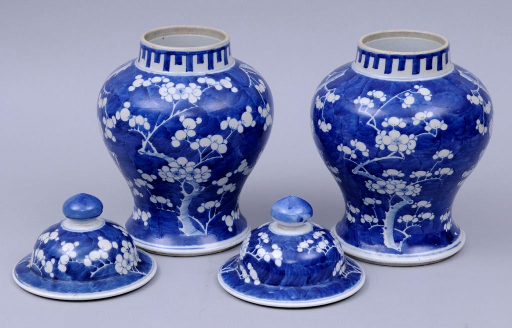 Porcelain Pair Chinese Blue & White Prunus Vases
