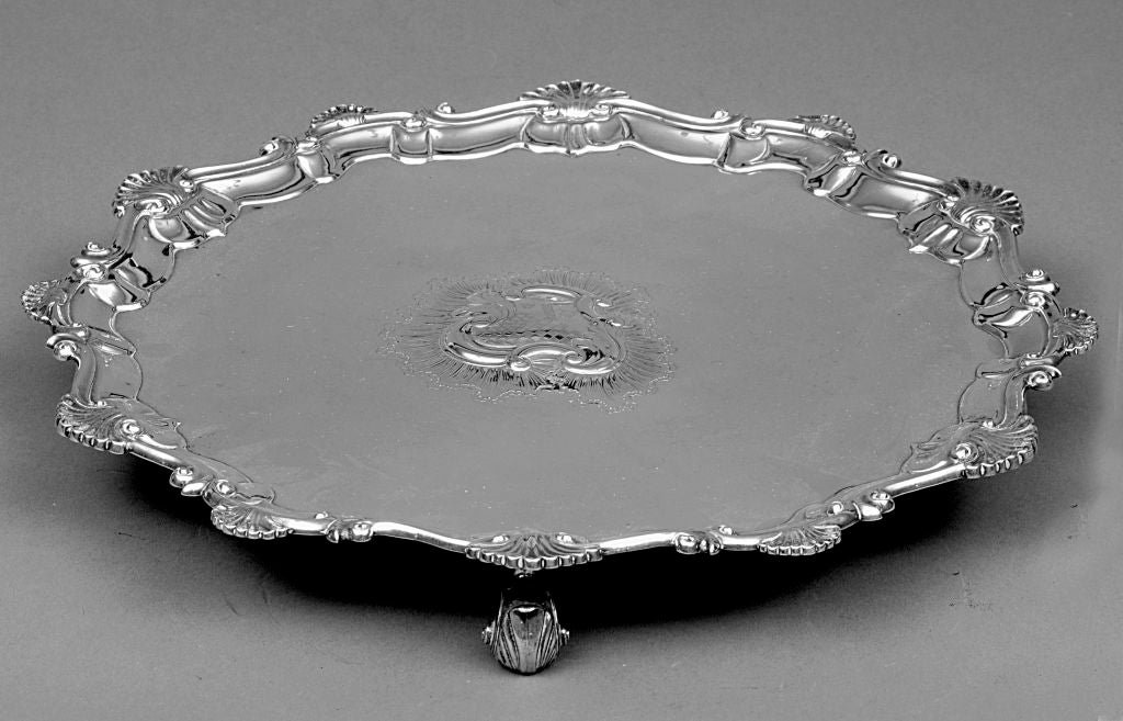 Mid-18th Century English George II Sterling Silver Salver For Sale