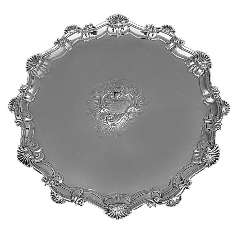 English George II Sterling Silver Salver For Sale