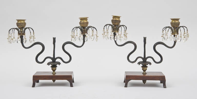 Pair of Regency Bronze and Crystal Candelabrum, circa 1810