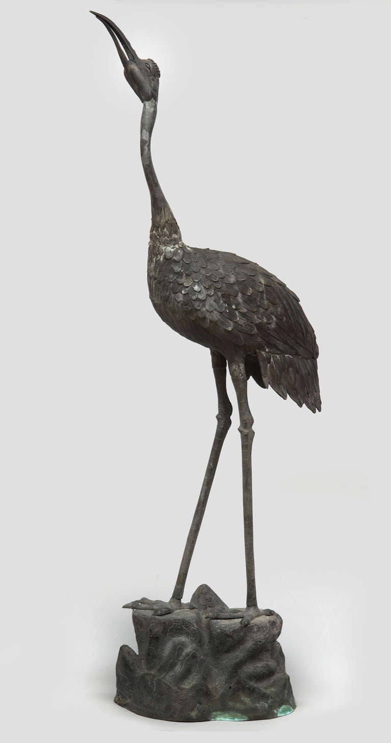 Japanese Meiji Period Bronze Crane circa 1880