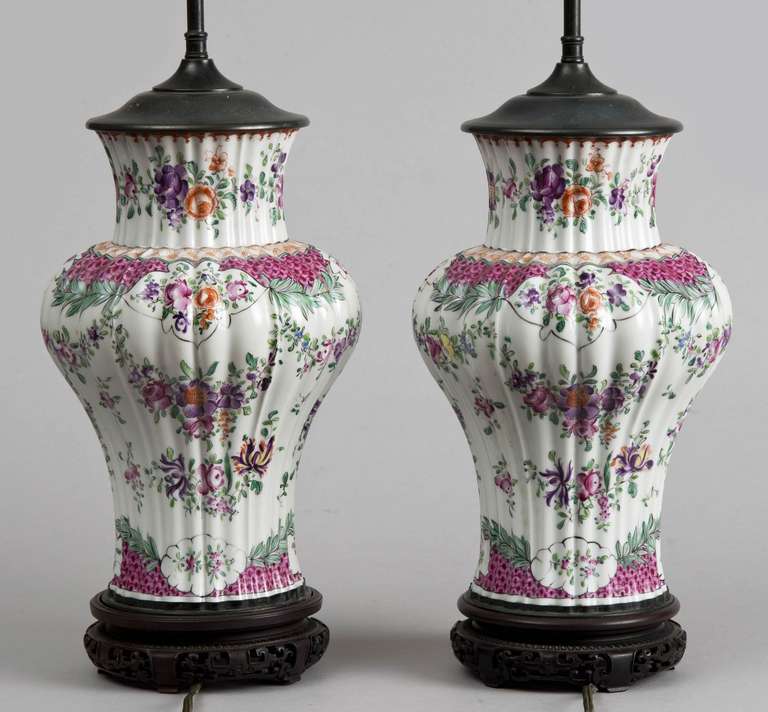 Pair of Samson Porcelain Vase Lamps, circa 1880 In Excellent Condition For Sale In Sheffield, MA