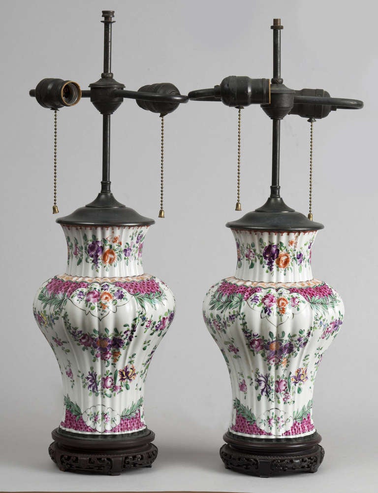 Pair of Samson Porcelain Vase Lamps, circa 1880 For Sale 1