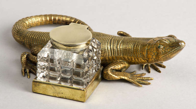 English Antique Brass Salamander Ink Stand, Circa 1890 1